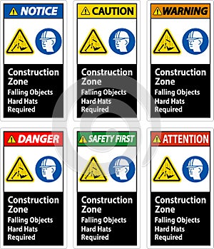 Danger Sign, Construction Zone, Falling Objects Hard Hats Required