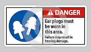 Danger sign Ear Plugs Must Be Worn In This Area, Failure May Result In Hearing Damage