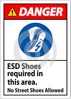 Danger Sign ESD Shoes Required In This Area. No Street Shoes Allowed