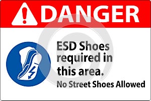 Danger Sign ESD Shoes Required In This Area. No Street Shoes Allowed