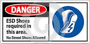 Danger Sign ESD Shoes Required In This Area. No Street Shoes Allowed