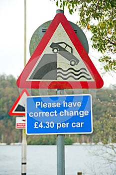 Danger sign at ferry terminal