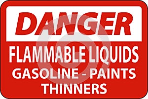 Danger Sign Flammable Liquids, Gasoline, Paints, Thinners
