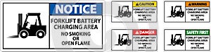 Danger Sign Forklift Battery Charging Area, No Smoking Or Open Flame