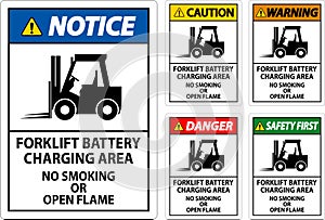 Danger Sign Forklift Battery Charging Area, No Smoking Or Open Flame