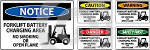 Danger Sign Forklift Battery Charging Area, No Smoking Or Open Flame