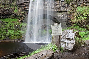 Danger sign at Henrhyd Falls