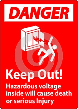 Danger Sign Keep Out! Hazardous Voltage Inside, Will Cause Death Or Serious Injury