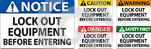 Danger Sign, Lock Out Equipment Before Entering