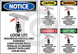 Danger Sign Look Up Hazardous Voltage Lines Overhead