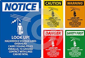 Danger Sign Look Up Hazardous Voltage Lines Overhead