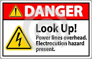 Danger Sign Look Up Power Lines Overhead, Serious Injury May Result