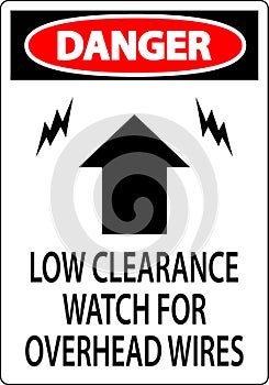 Danger Sign Low Clearance, Watch For Overhead Wires