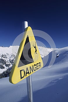 Danger sign in mountain