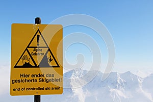 Danger sign in Mountains