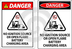 Danger Sign No Ignition Source Or Open Flame, Battery Charging Area