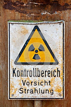 Danger sign `Nuclear Radiation` in a chemical plant