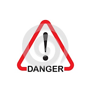 Danger sign in red rounded line frame isolated on white background. Icon for poster or signboard.