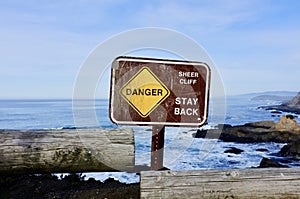 Danger Sign Sheer Cliff photo
