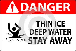 Danger Sign Thin Ice Deep Water, Stay Away
