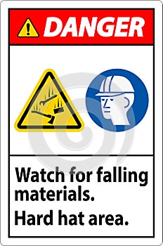 Danger Sign, Watch For Falling Materials, Hard Hat Area