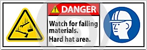Danger Sign, Watch For Falling Materials, Hard Hat Area