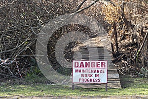 A danger sign where a fire has broken out