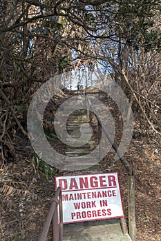 A danger sign where a fire has broken out