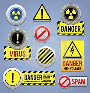 Danger signs, buttons and icons