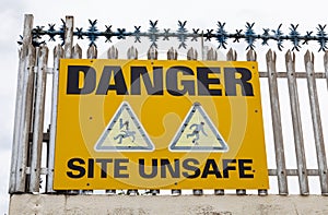 Danger site unsafe signs Birkenhead Wirral August 2019