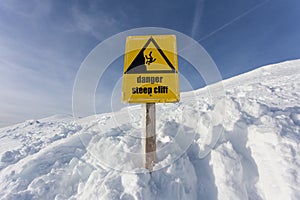 Danger steep cliff mountain sign