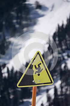 Danger steep cliff mountain sign