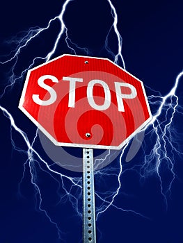 Danger Stop Sign with Lightning