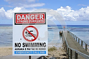 Danger Strong Currents - No Swimming sign photo