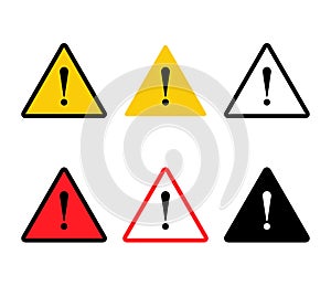 Danger symbol sign. Triangle with exclamation mark icon.  Yellow and red hazard attention beware. Vector illustration isolated on