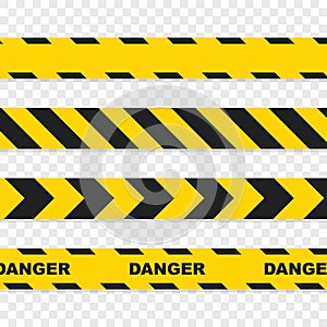 Danger tapes set on transparent background