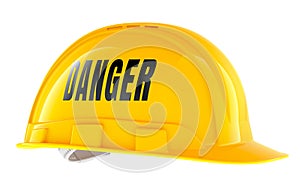 DANGER text on the yellow hard hat construction. 3D rendering