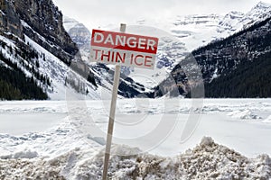 Danger thin ice sign