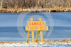 Danger thin ice sign