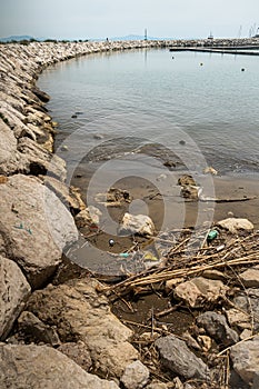 Danger to the environment - pollution of the world`s oceans with plastic, garbage. World Oceans Day - save water from pollution