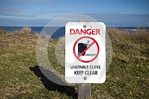 Danger unstable cliffs keep clear sign