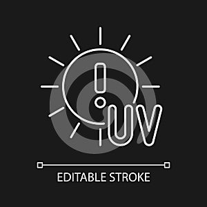 Danger of UV rays white linear icon for dark theme
