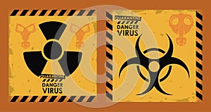 Danger virus poster with biohazard and nuclear symbols