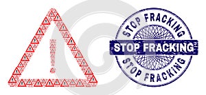 Danger Warning Fractal Composition of Danger Warning Icons and Grunge Stop Fracking Round Guilloche Seal Stamp