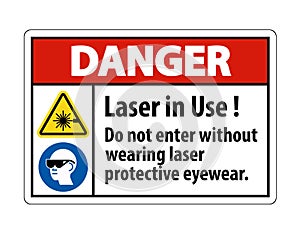 Danger Warning PPE Safety Label,Laser In Use Do Not Enter Without Wearing Laser Protective Eyewear