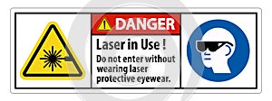 Danger Warning PPE Safety Label,Laser In Use Do Not Enter Without Wearing Laser Protective Eyewear