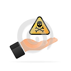 Danger yellow icon in hand vector signs. Radiation sign, Biohazard sign. Vector illustration