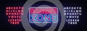 Danger Zone neon signs vector design template. Danger Zone neon symbol, light banner design element colorful modern
