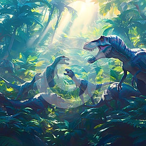 Dangerous Allosaurus Stalking Through Jungle Thickets