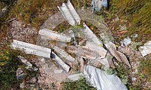 Dangerous asbestos, Eternit abandoned, garbage in the countryside